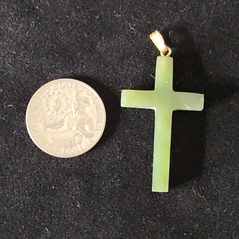 New Old Stock Vintage Handcrafted Carved Green Jade "Cross" Pendant
